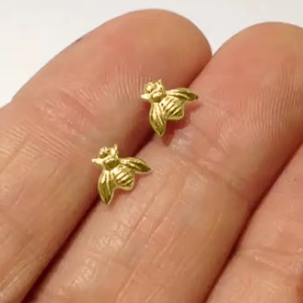 Petite Gold Bee Earrings - Picture 4 of 4